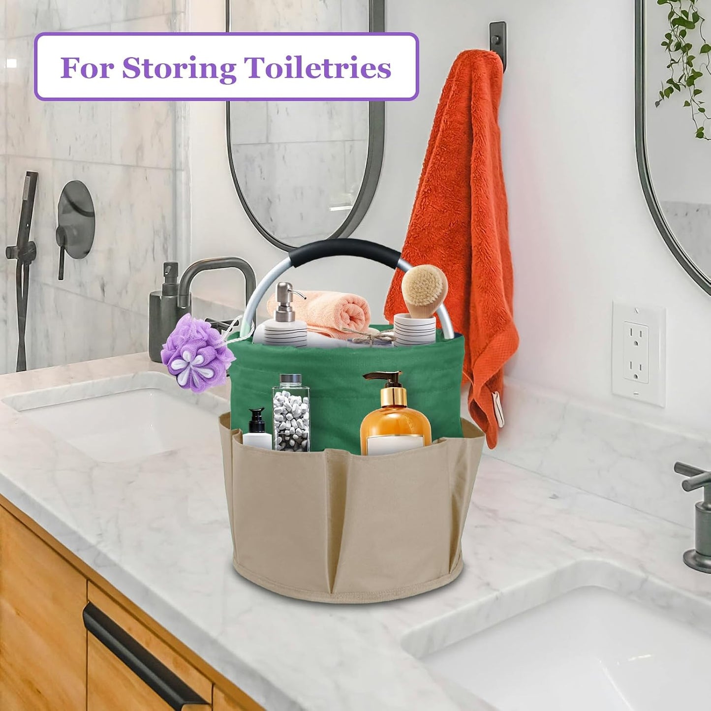 17L Cleaning Caddy with Handle and 6 Pockets, Foldable Cleaning Supply Caddy, Portable Shower Caddy in 600D Oxford Fabric, Multifunctional Storage Basket for Camping, Gardening, Black