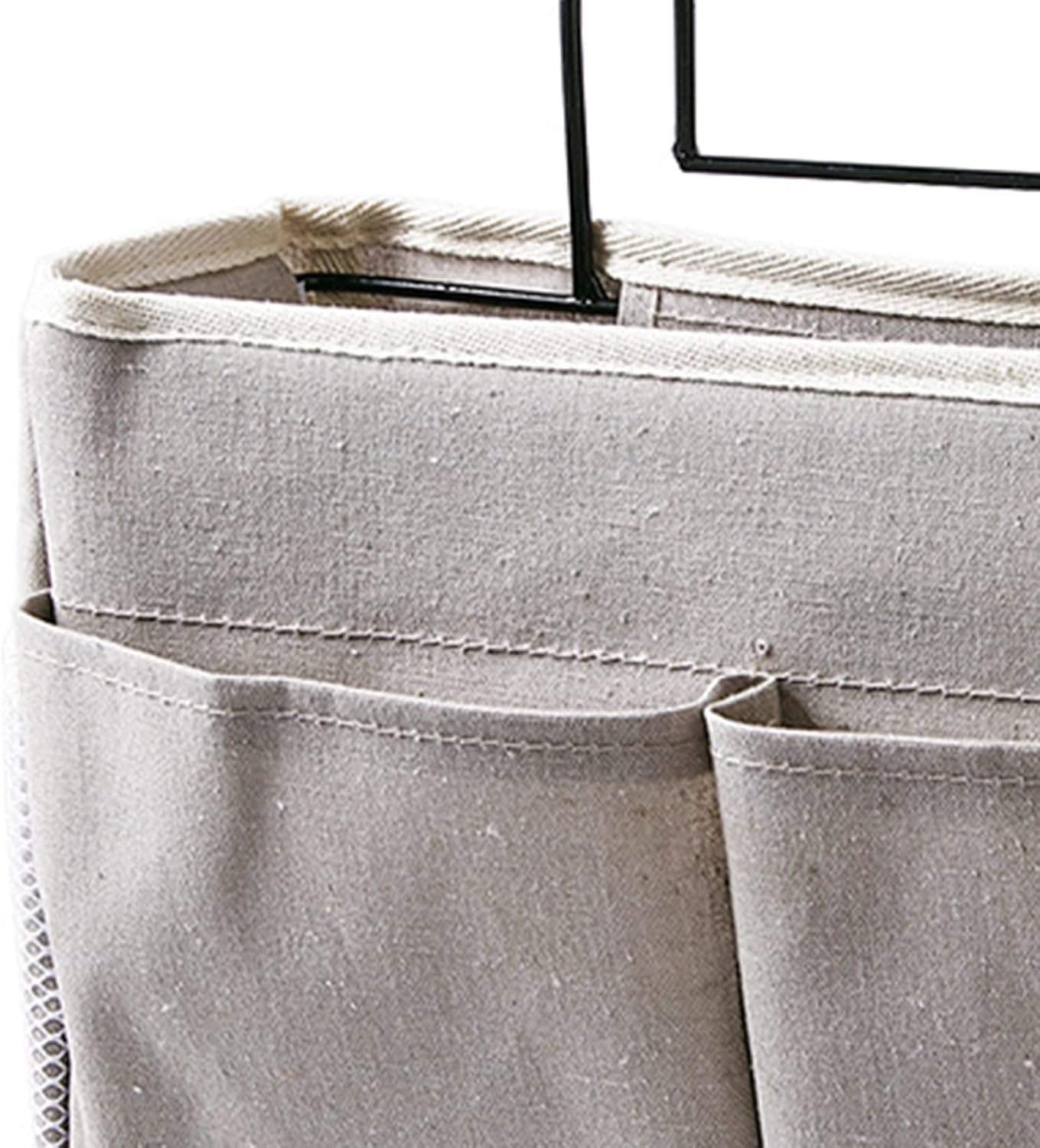 Bedside Caddy Hanging Bed Organizer Storage Bag Pocket for Dorm Rooms Bed Rails Nightstand Hanging Bag Cotton Linen Bedside Storage Pocket Organizer Basket for Bunk Bed Dorm Rooms(Grey)