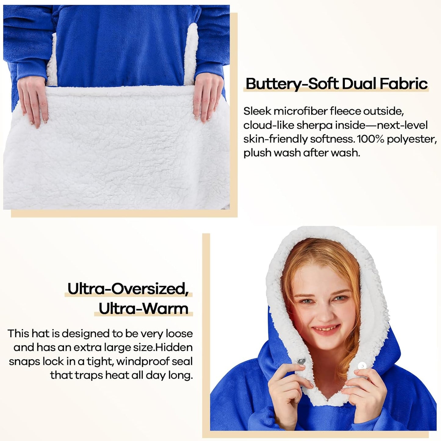 yescool Wearable Blanket Hoodie, Flannel Sherpa Fleece Blanket Sweatshirt for Adults Women Men,One Size Fits All - Colors A