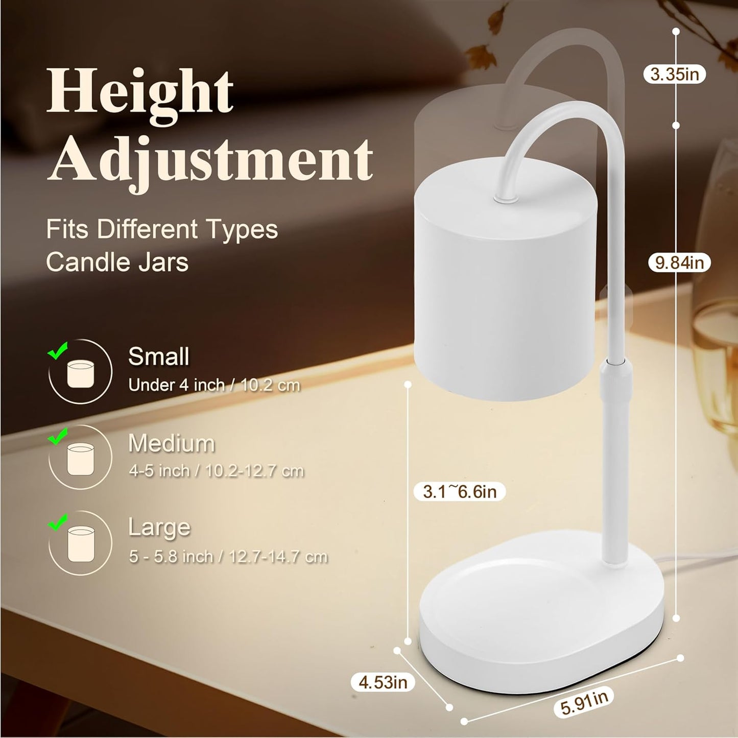 Dreamholder Electric Candle Warmer Lamp with Timer & Dimmer, Adjustable Height Wax Melt Warmer for Jar Candles, Wood Base Candle Melter, Floral Home Decor Gifts for Women, Mom, Natural Wood