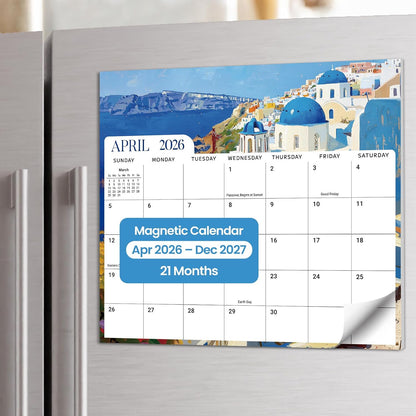 2026-2027 Magnetic Calendar for Refrigerator, Apr 2026-Dec 2027 | 21-Month Fridge Calendar 2026-2027 for Home Planning, Scheduling and Easy Organization, Greenery