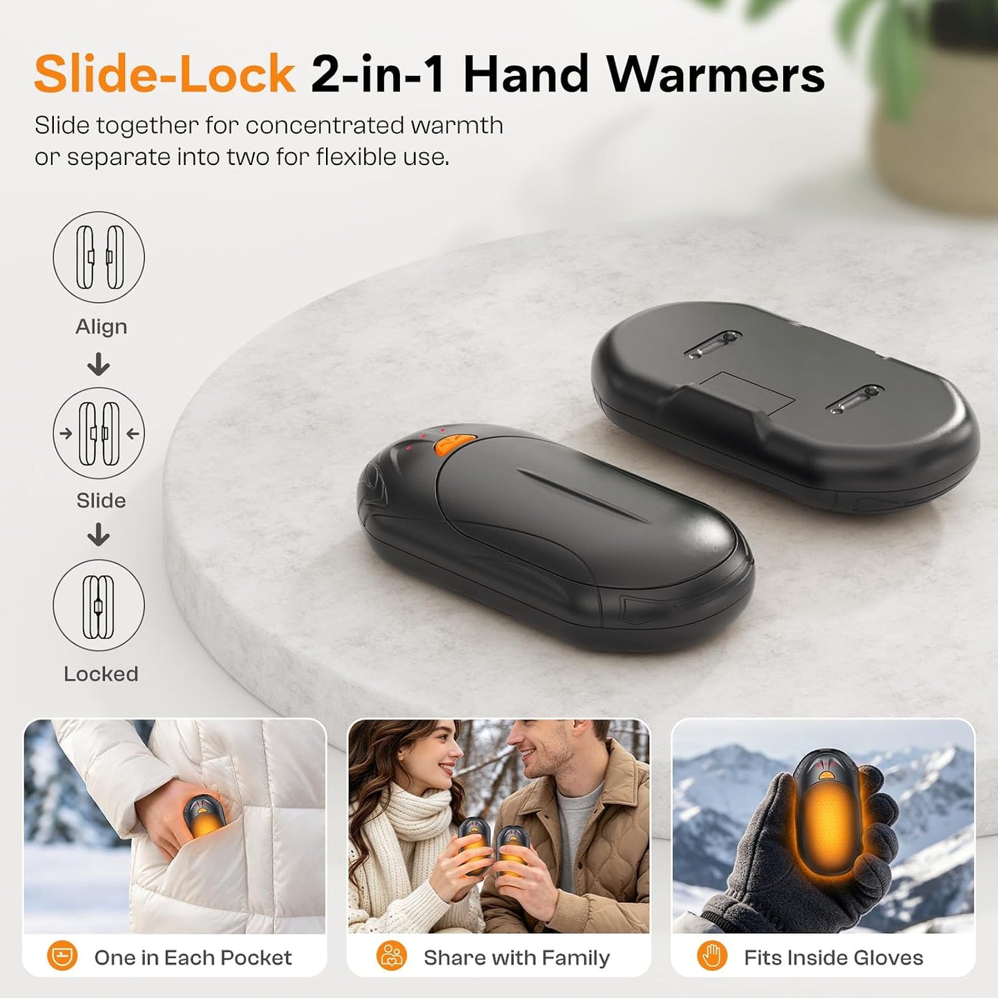 POMPONGO Hand Warmers Rechargeable 2 Pack, Smart Hand Warmer Max. 20Hrs Heat, 3 Levels 108-131°F, Hunting Gear, Golf Accessories, Stocking Stuffers for Men Women, Christmas Men Gifts