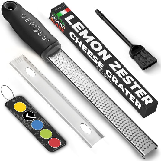 Stainless Steel Cheese Grater & Lemon Zester w/Extra Sharp Blade - Perfect for Lemon, Parmesan, Garlic, Chocolate - Spice Up any Dish in Seconds w/Your Premium Citrus Hand Grater with Handle - Blue