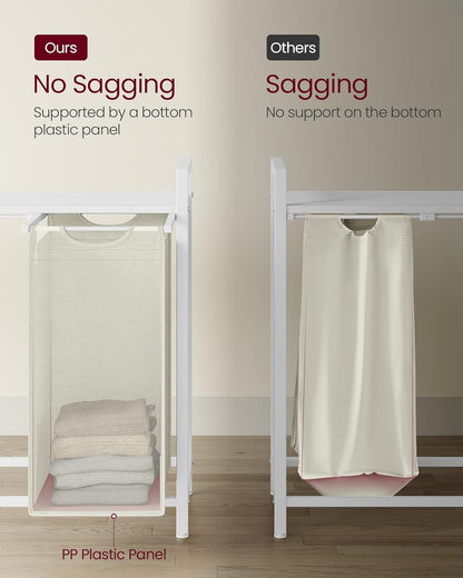 VASAGLE Laundry Hamper, Laundry Basket Sorter with 3 Pull-Out and Removable Bags, Shelf, Metal Frame, 3 x 10.6 Gallons (40 L), 36.4 x 13 x 28.4 Inches, Cappuccino Beige and Natural Beige UBLH301LH01