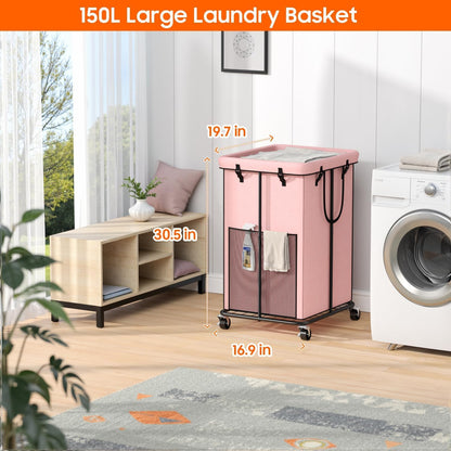 Laundry Hamper with Wheels, 150L Rolling Laundry Basket with Bag & Handles | Sturdy Metal Frame | Removable Bag | Large & Tall Dirty Clothes Hampers for Laundry Room, Bedroom, Dorm, Bathroom-Black
