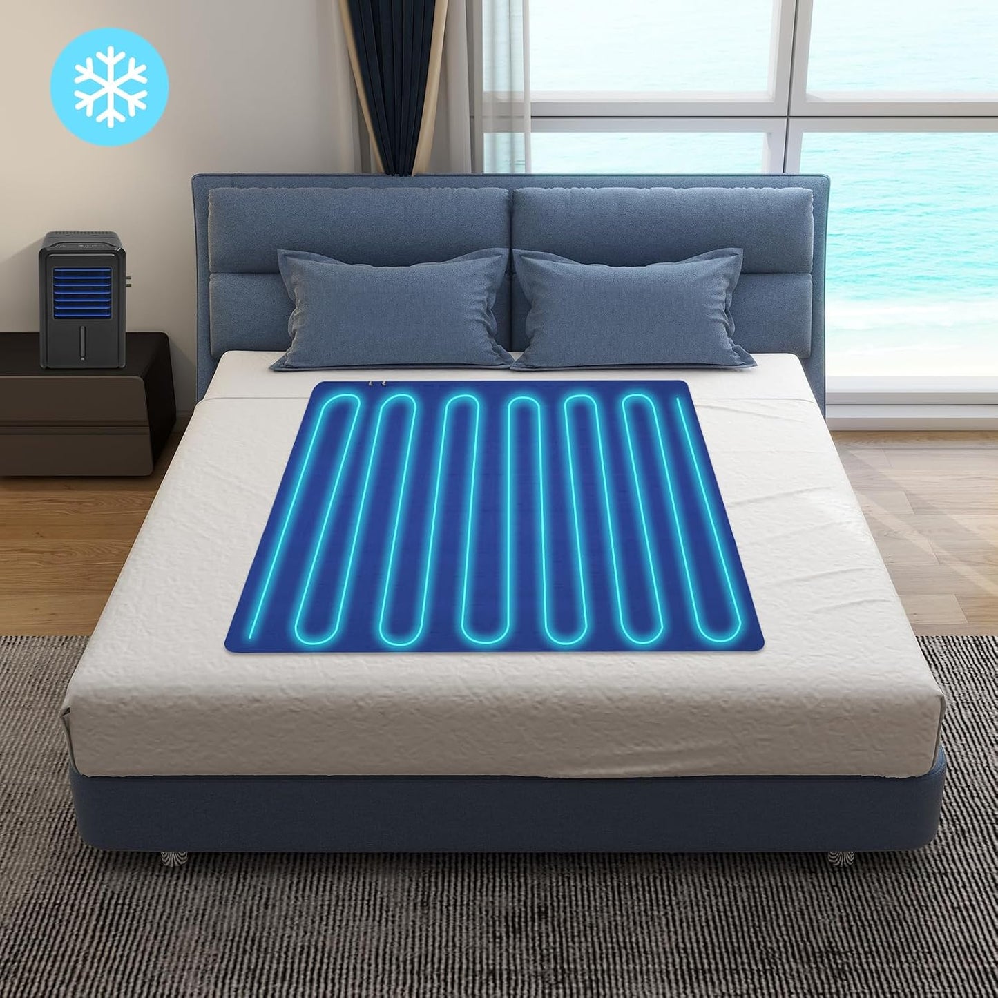 Water Cooling Mattress Pad, Bed Cooling System Negative Ion Technology | Portable Bed Chiller, 4 Fan Speed Settings & Dual Control Methods, Full Mattress Cooling Pad for Hot Sleepers (63x55in)