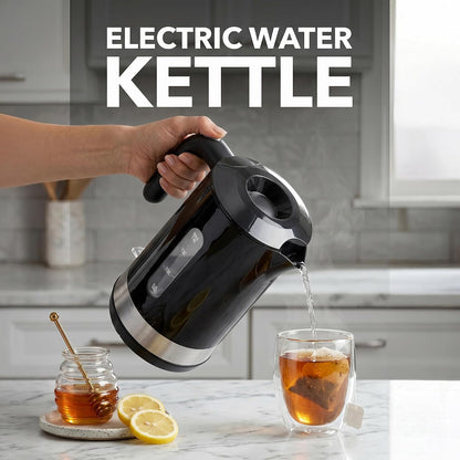 OVENTE 1.8L Electric Kettle with 1500W Fast Boiling Heater, Black KP413B | Best For Coffee or Tea, BPA-Free, Easy-Fill Lid, Water Level Window, Auto Shut-Off & Boil-Dry Protection, Removable Filter