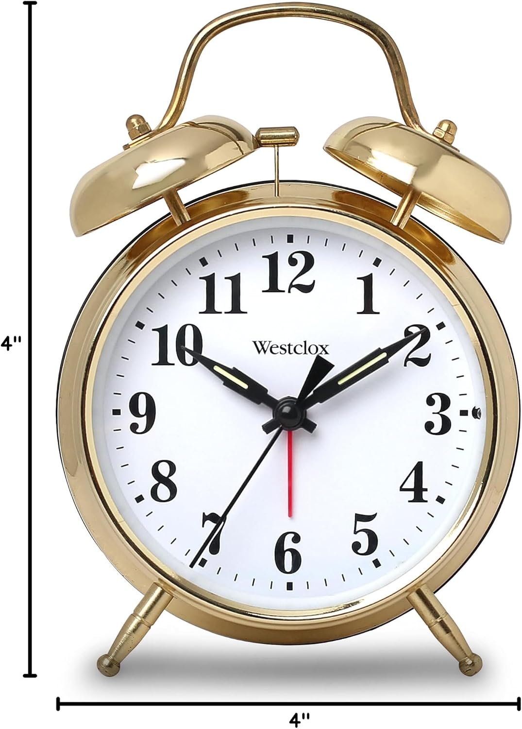 Westclox Big Ben Twin Bell Alarm Clock | Loud Alarm Clock for Heavy Sleepers | Battery Operated Clock with Backlight for Bedside Table, Bedroom, Kids Room, Desk (Gold, 4")