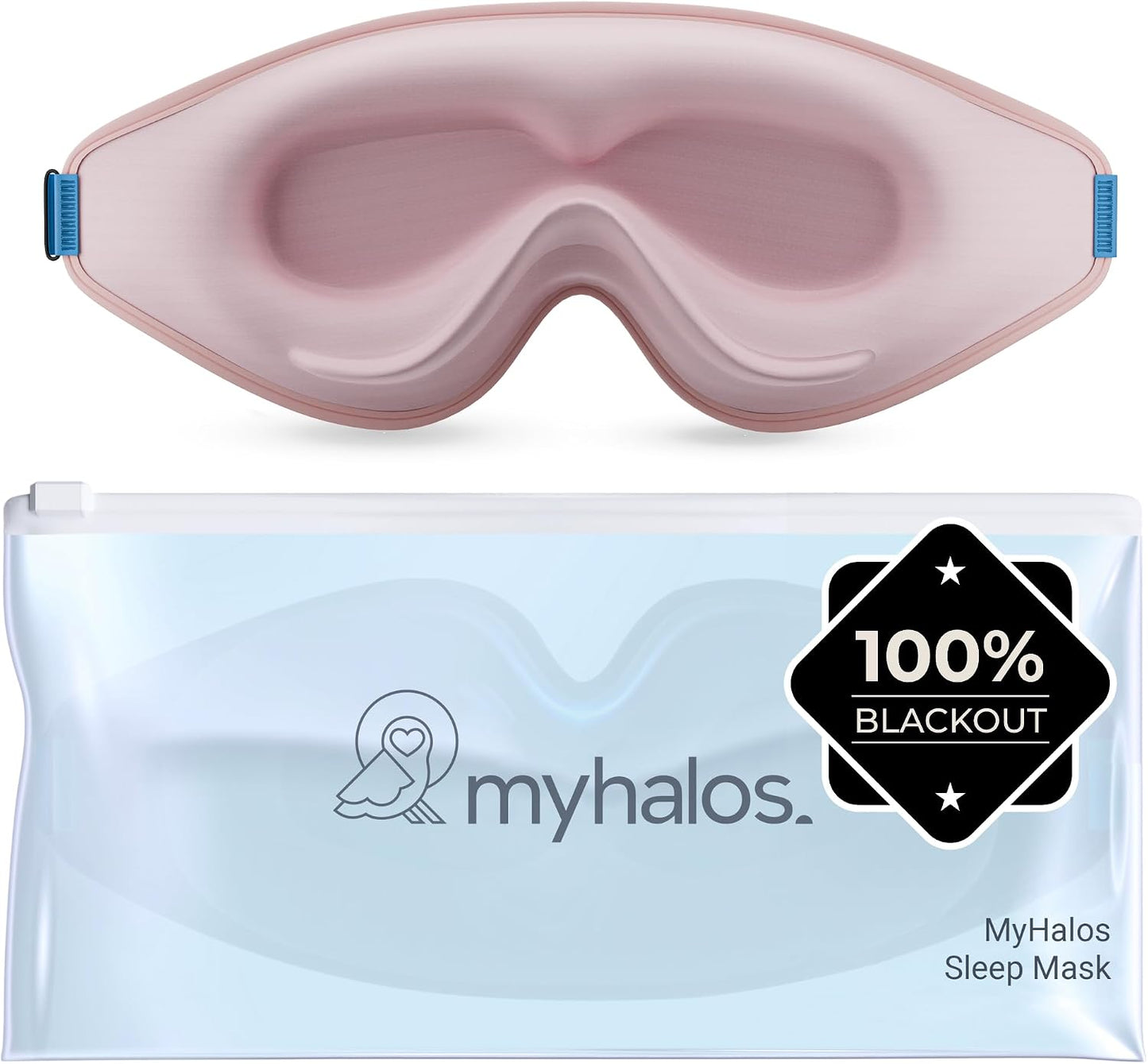 MyHalos® Sleep Mask – 3D Blackout Eye Mask for Women & Men, Side Sleepers, Zero Pressure Memory Foam Eyelash Friendly, Breathable,Award-Winning Sleep Aid for Travel (Black, 1 Count (Pack of 2))