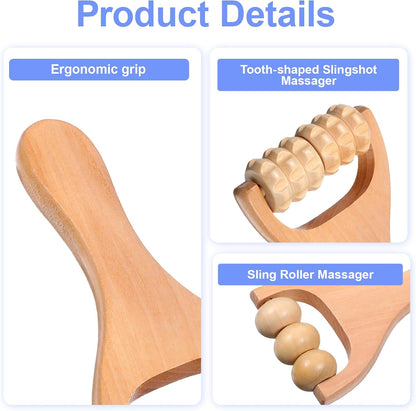 Wooden Massage Roller 2 Pcs 3 Bead 2 Gear