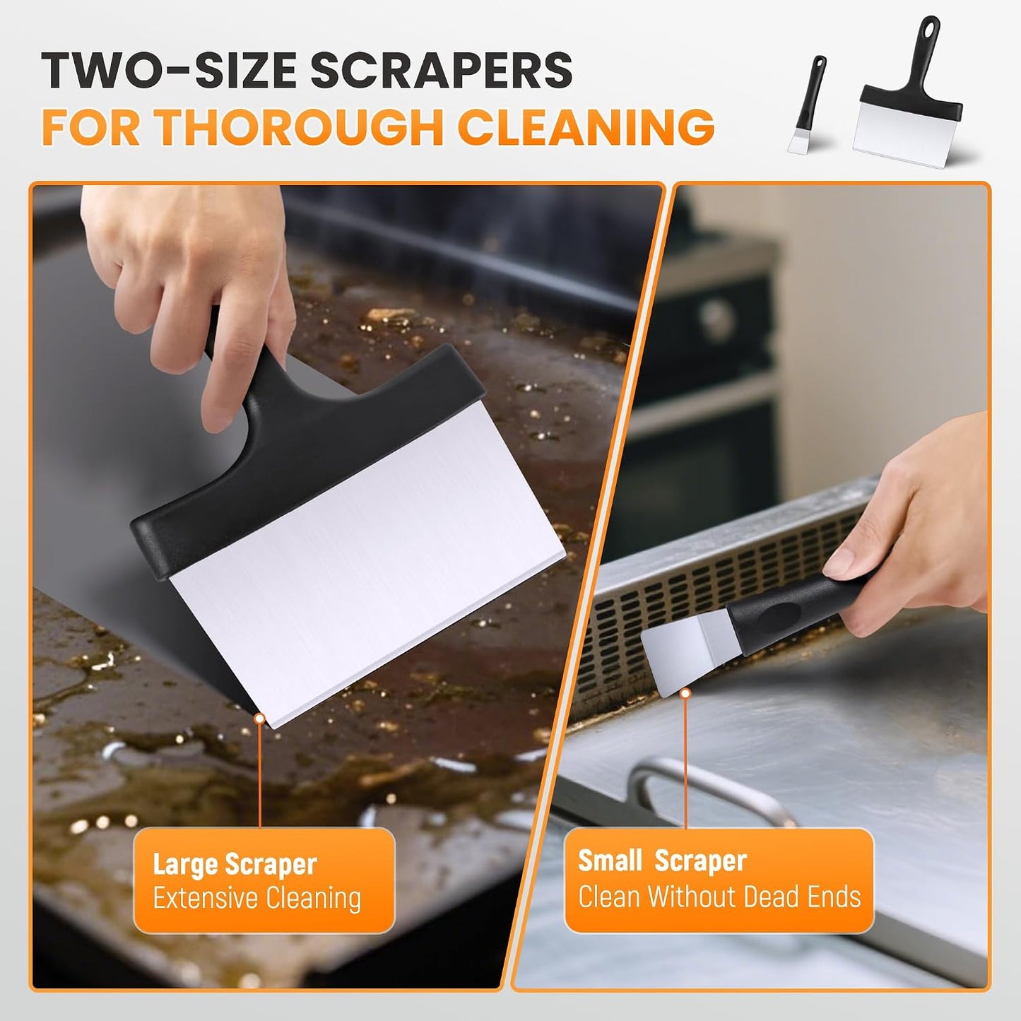 Grill Brick for Cleaning Flat Top, Heavy Duty Grill Stone Griddle Brick | Pumice Grill Cleaning Brick with Handle & Scraper, Griddle Cleaner for Removing Stubborn Grease, Rust (5 PCS)