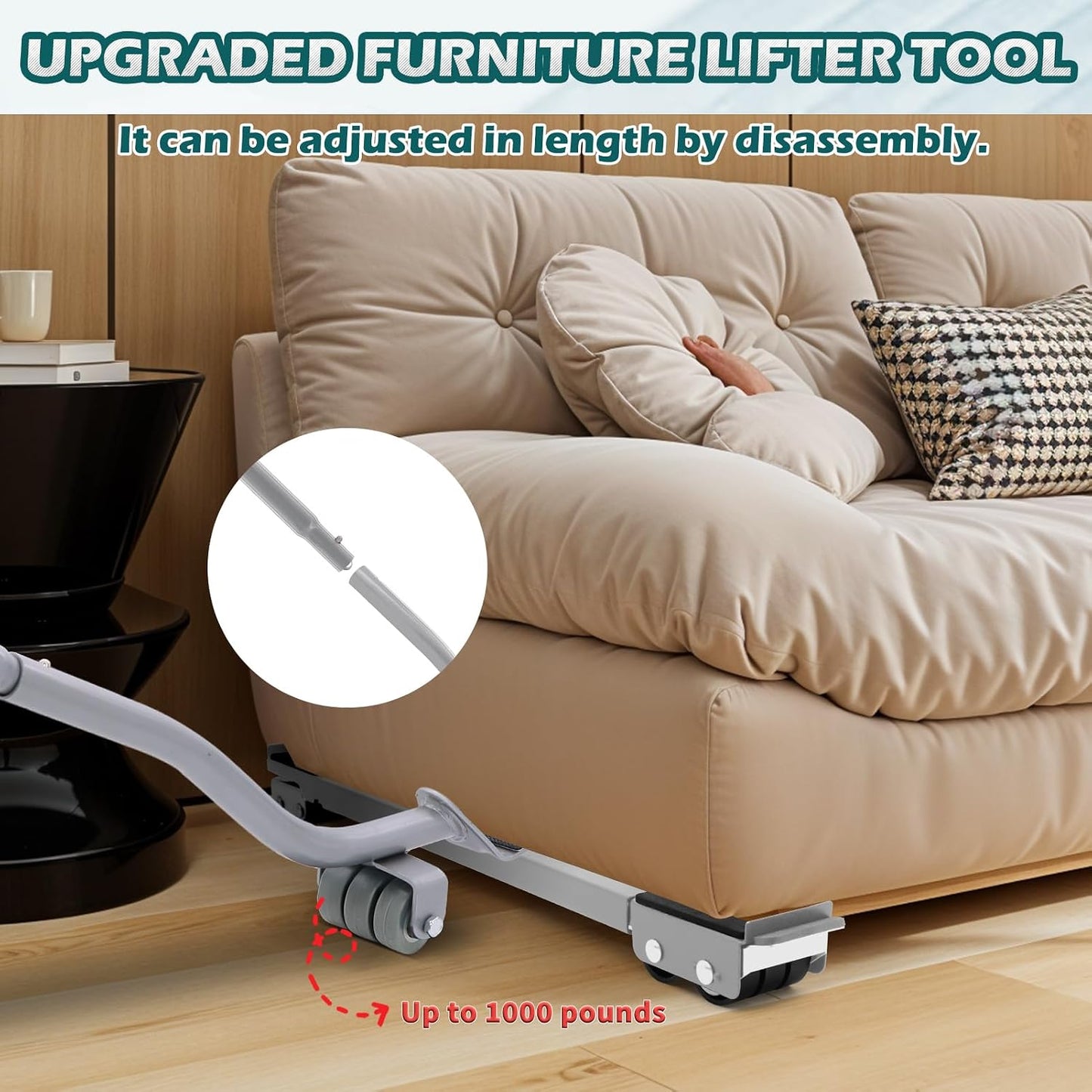 Extendable Appliance Rollers with Upgraded Furniture Lifter Tools, Grey | Extendable Appliance Heavy Duty Furniture Mover with Wheels Stand Sliders, Washers Dryers Moving Kitchen Refrigerators Sofa