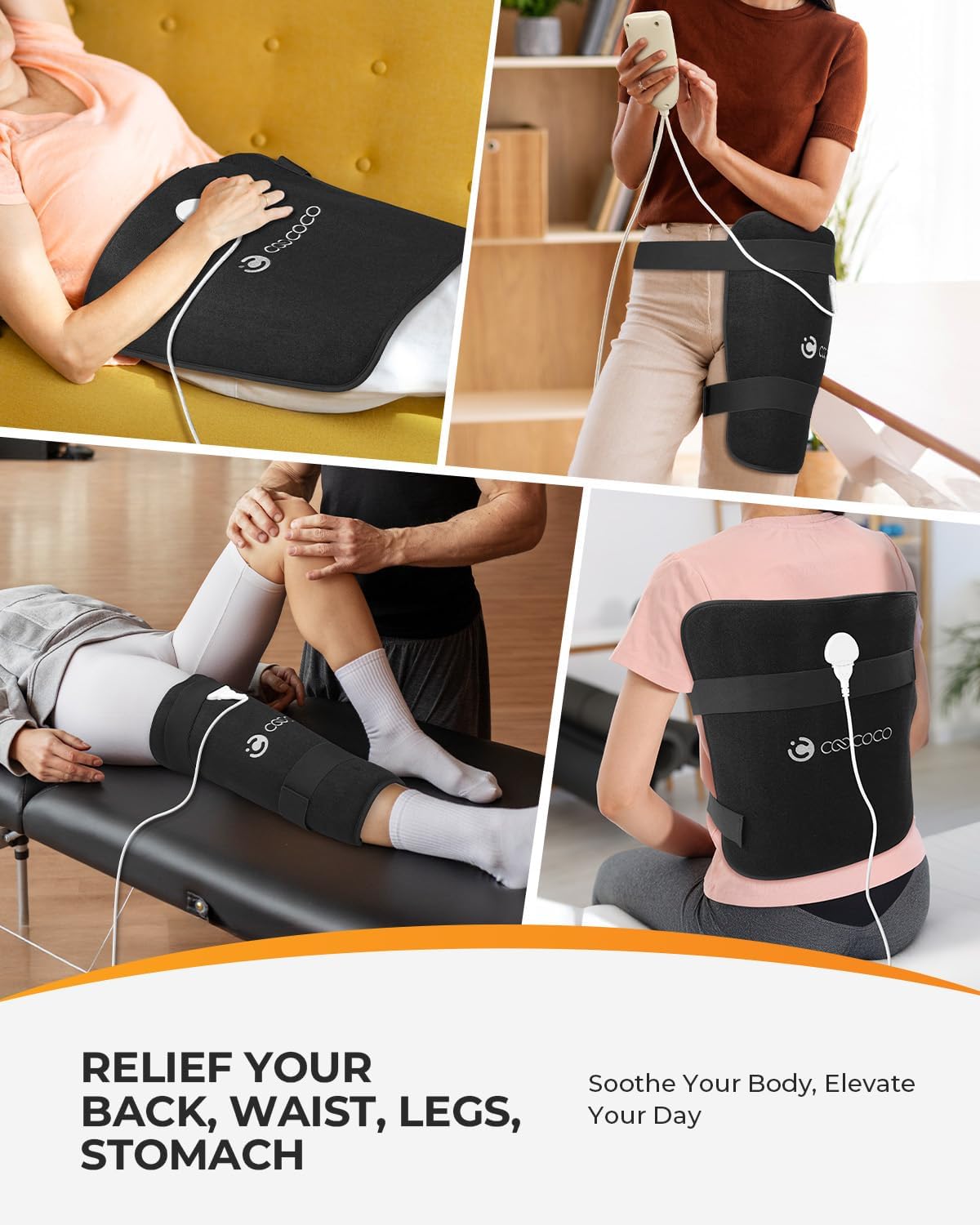 CooCoCo FSA Eligible 17 x 33 in Large Heating Pad, Foot Warmer, Black