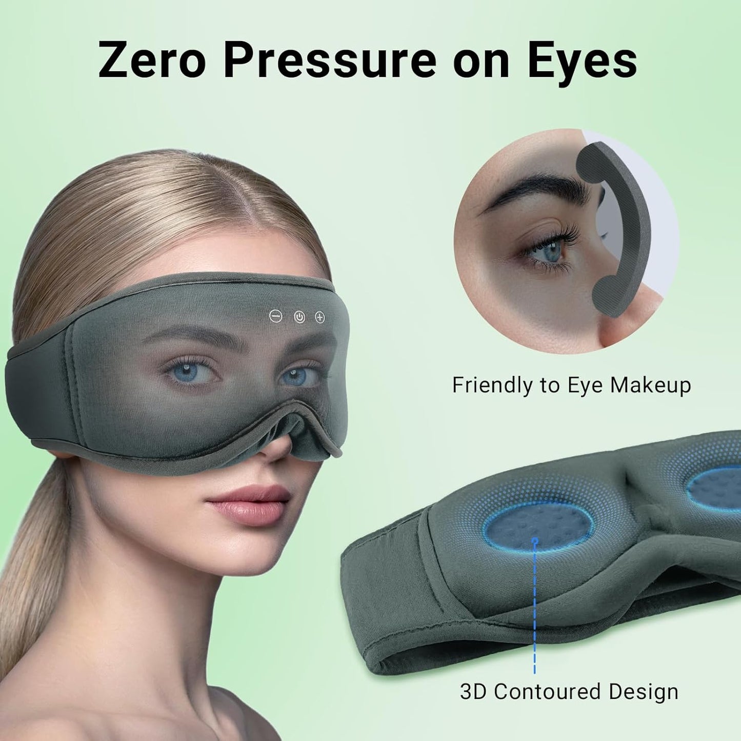 3D Bamboo Cotton Sleep Mask with Bluetooth 5.4 Headphone, Music Wireless Bluetooth Blackout Eye Mask for Side Sleepers, Earphones HD Speaker Microphone for Travel, Gifts for Women Men, Grey