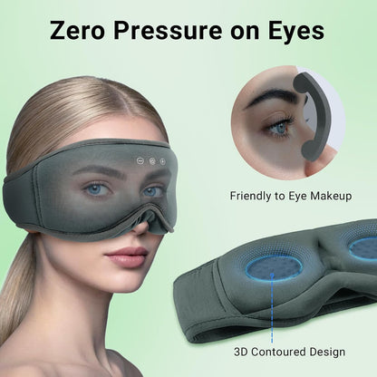 Bamboo Cotton Sleep Mask with Bluetooth Headphones, 100% Blackout, Grey