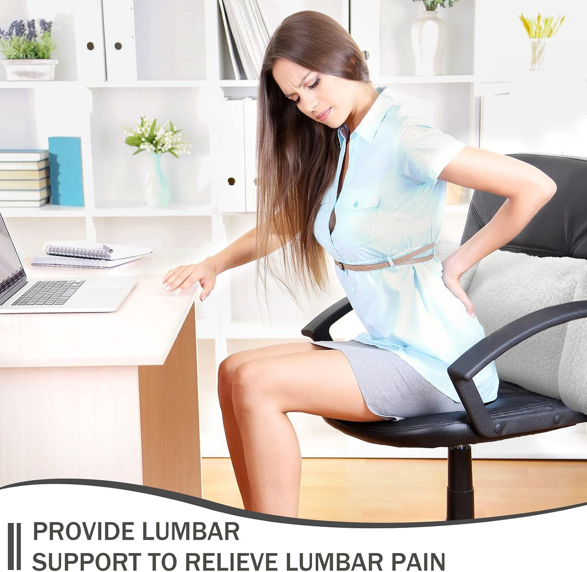 Queekay Fleece Lumbar Support Pillow 3 Section for Office Chair, Black