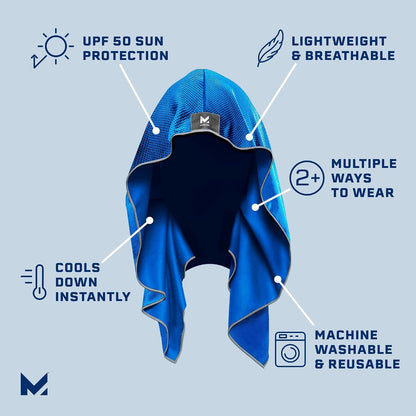 MISSION Cooling Hoodie Towel, Evaporative Cool Technology, Cools Instantly When Wet, UPF 50 Sun Protection, Contours Your Head to Stay in Place, Great for Sports, Fitness, Gym