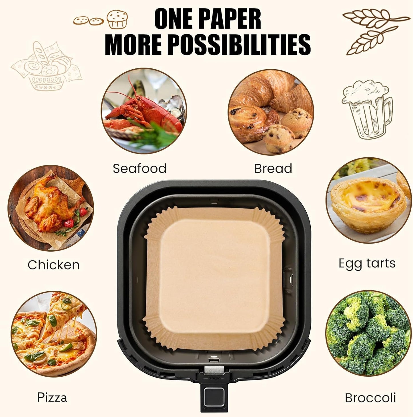 OLESBUR Air Fryer Liners Disposable, 200Pcs 8 Inch Airfryer Paper Liners, Unbleached Parchment Paper for Air Fryer Basket, Non-Stick Air Fryer Accessories, Liners for Baking, Parchment Paper Sheets