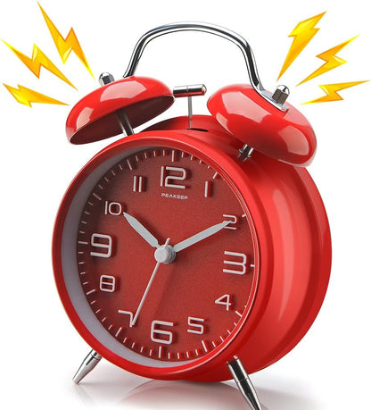 Peakeep Loud Alarm Clock for Heavy Sleepers Adults, Metal 4.5 Inches | Twin Bell Battery Operated Analog Alarm Clocks for Bedrooms Kids' Room Decoration (Jewel Blue)