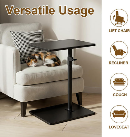 YUHFERA Sofa Armrest Tray Table for Couch - 360° Swivel Height Adjustable End for Small Spaces, Snack Side Table for Bed or Chair with Phone & Tablet Slot (Rustic,Standard)