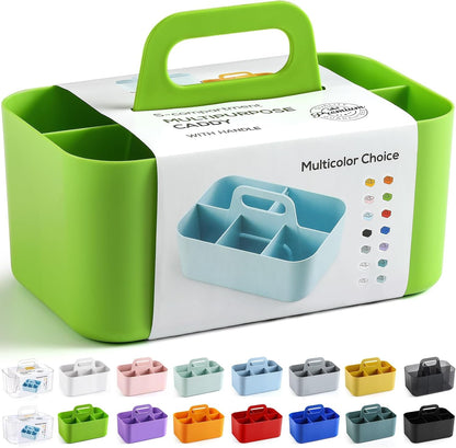 Multiuse Caddy Organizer with Handle, Portable Divided Plastic Tote Bin - Art Craft, Stationary Pen Marker Crayons, Makeup Hair Supplies Storage - Bathroom, Classroom, Dorm, Office, Desk Holder - Grey