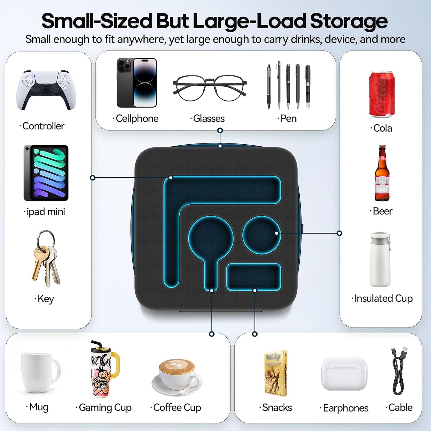 Couch Cup Holder Pillow, Sofa and Bed Caddy for iPad, Kindle, Switch, Game Controller, Remotes, Phones, Small-Sized Cup & Drink Holder for Couch, Bed, Desk, Car, Beach, Bathroom Cup Holder