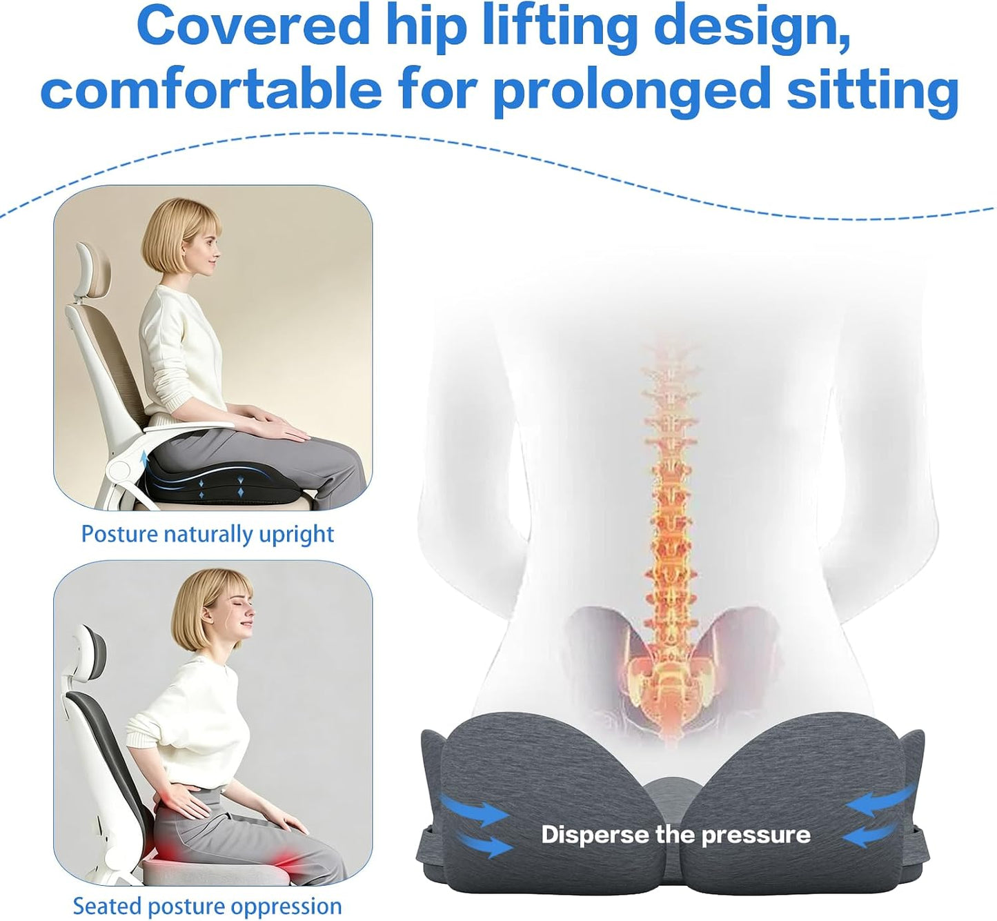 Memory Foam Seat Cushion for Sciatica & Tailbone Pain Relief – Comfort Support for Office Chair, Car Seat, Airplane, Long Sitting Workers & Drivers (Black)
