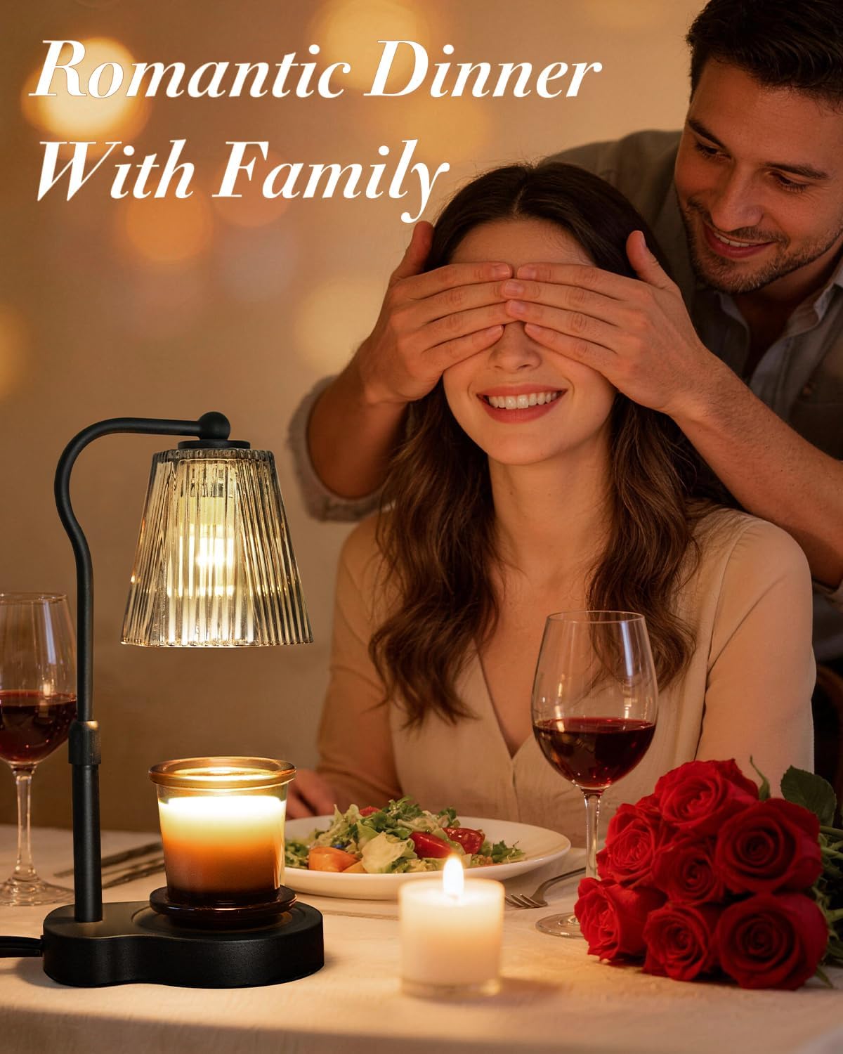 Candle Warmer Lamp with Timer & Dimmable Settings, Adjustable Height Flameless Scented Wax Melter for Jar Candles, Elegant Home Decor Warmer Lamp with 2 Bulbs, Gift for Women Mom Friend Family, White