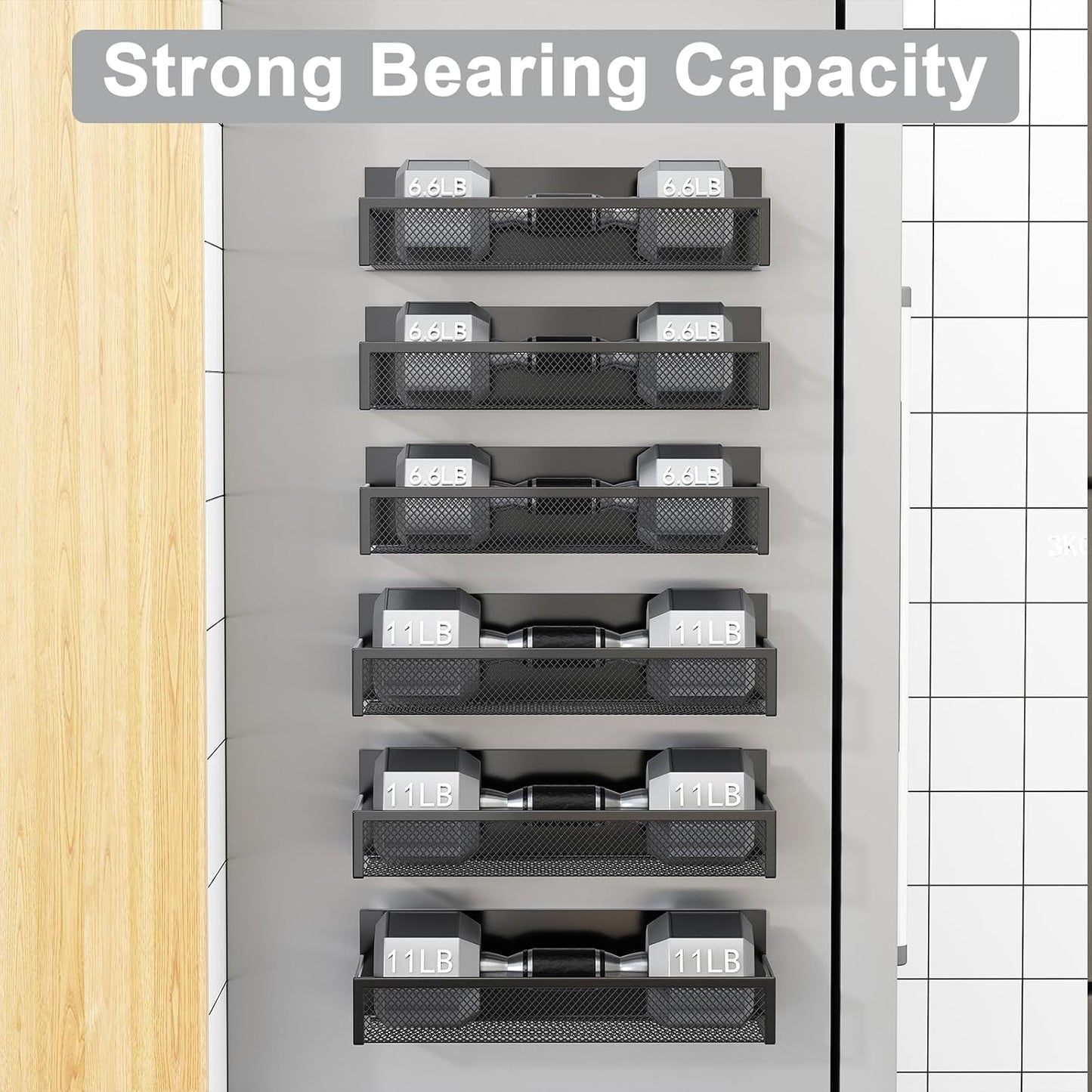 Aufworld Magnetic Spice Rack for Refrigerator, 3 Pack Magnetic Shelf, Moveable Fridge Organizer with 8-Hook Rack, Seasoning Organizer for Kitchen