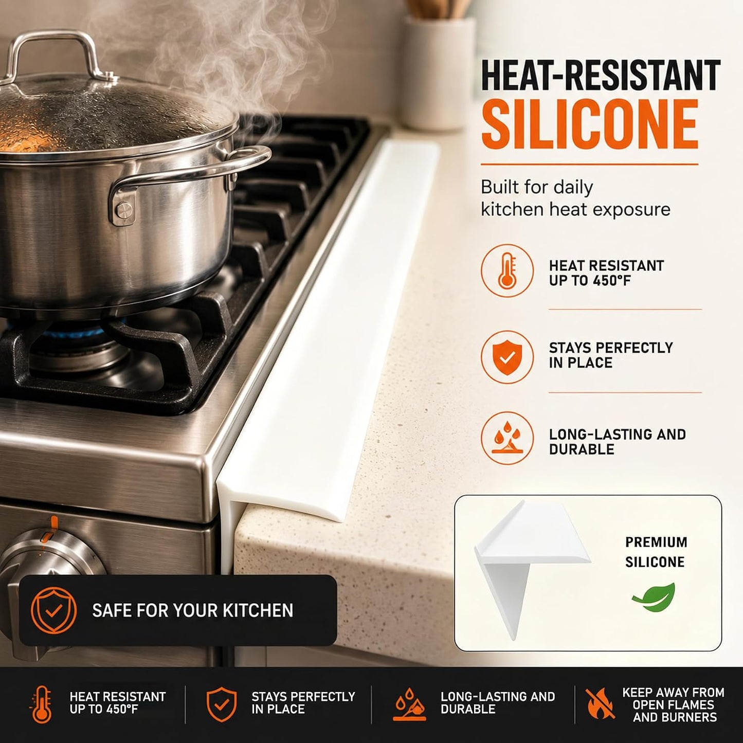 Silicone Stove Counter Gap Cover - 25 Inch Gap Filler 2 Pack Black | Long gap filler seals spills between kitchen appliances Stovetop oven countertop; stove gap cover, gas stove side gap covers