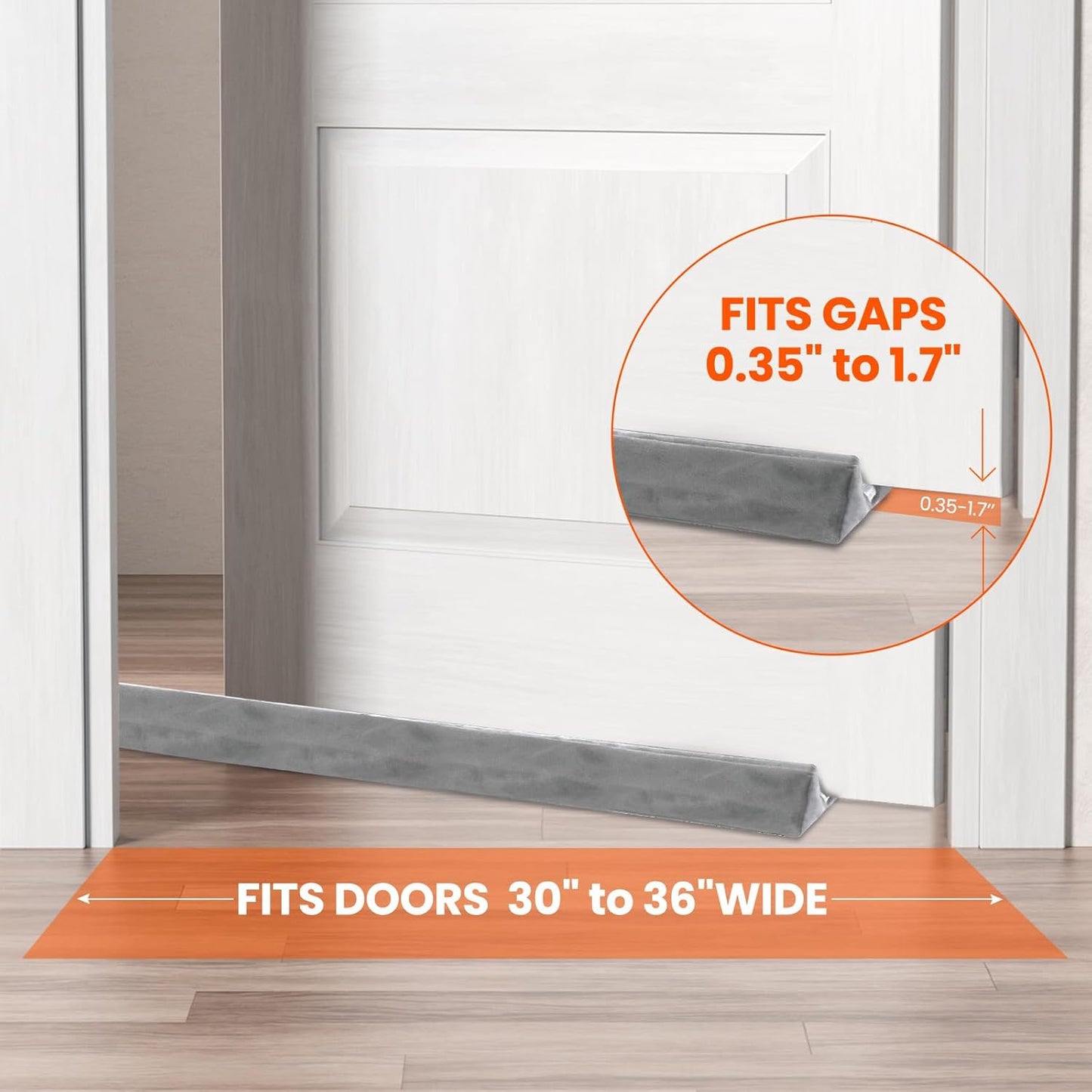 GDHOMM Door Draft Stopper for Bottom of Doors Weather Stripping Door Gap Filler Soundproof Size Adjustable 30"-36", Gray
