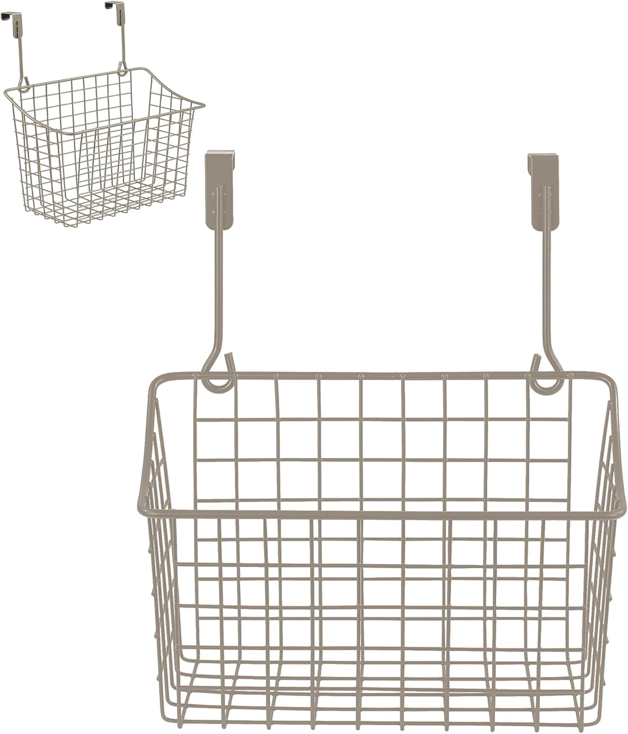 Spectrum Hanging Baskets for Organizing (Large, Satin Nickel) - Grid Over the Cabinet Wire Basket for Kitchen or Bathroom - Door Hanging Storage Organizer for Cleaning Supplies, Washcloths, & Towels