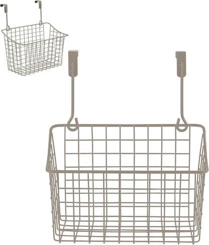 Spectrum Hanging Baskets for Organizing (Large, Satin Nickel) - Grid Over the Cabinet Wire Basket for Kitchen or Bathroom - Door Hanging Storage Organizer for Cleaning Supplies, Washcloths, & Towels