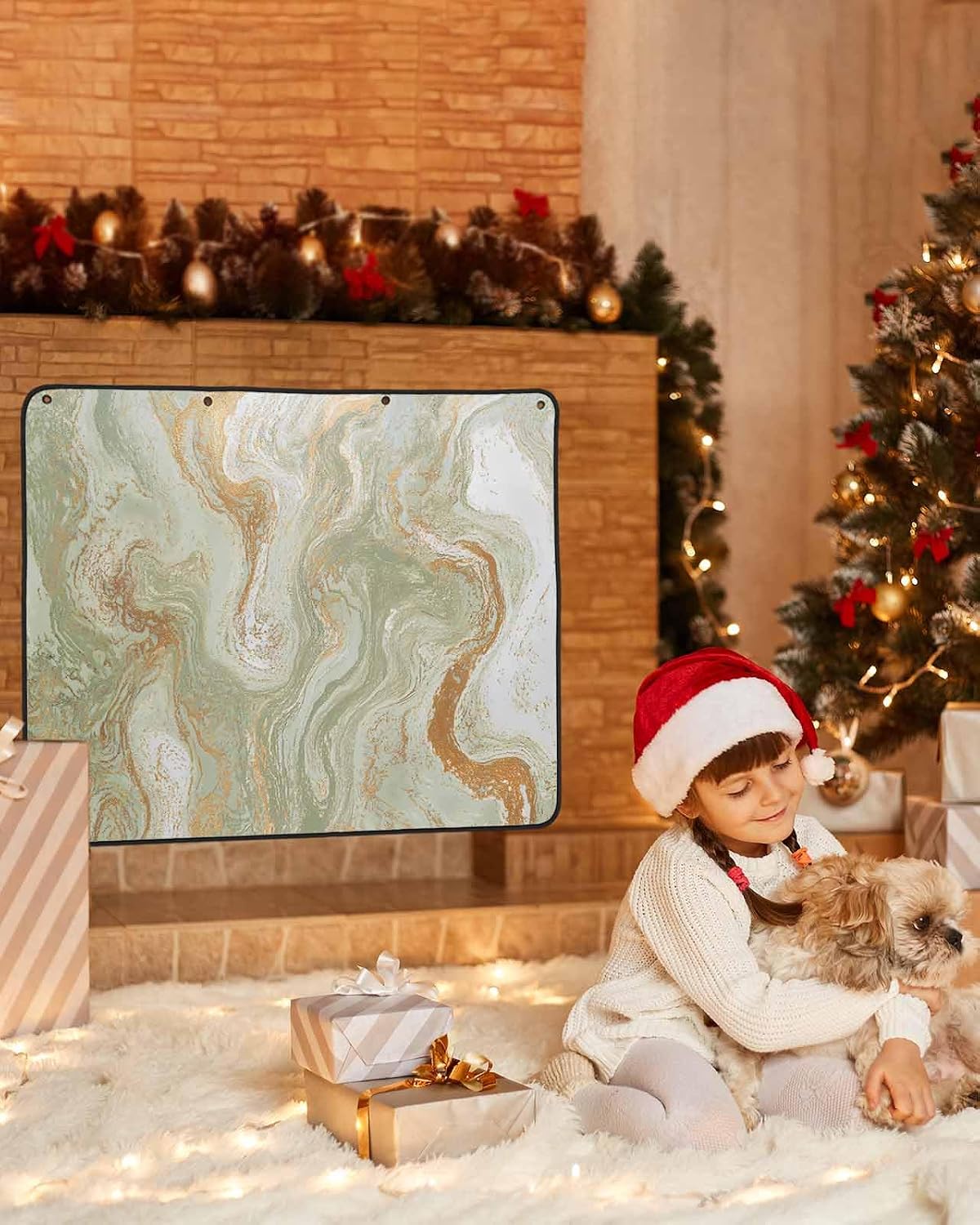 Magnetic Fireplace Cover Sage Green Marble Fireplace Screen Decorative Abstract Fluid Art Insulation Fireplaces Blocker Blanket Save Energy Fireplaces Draft Stopper Covers for Living Room 36x30 Inch