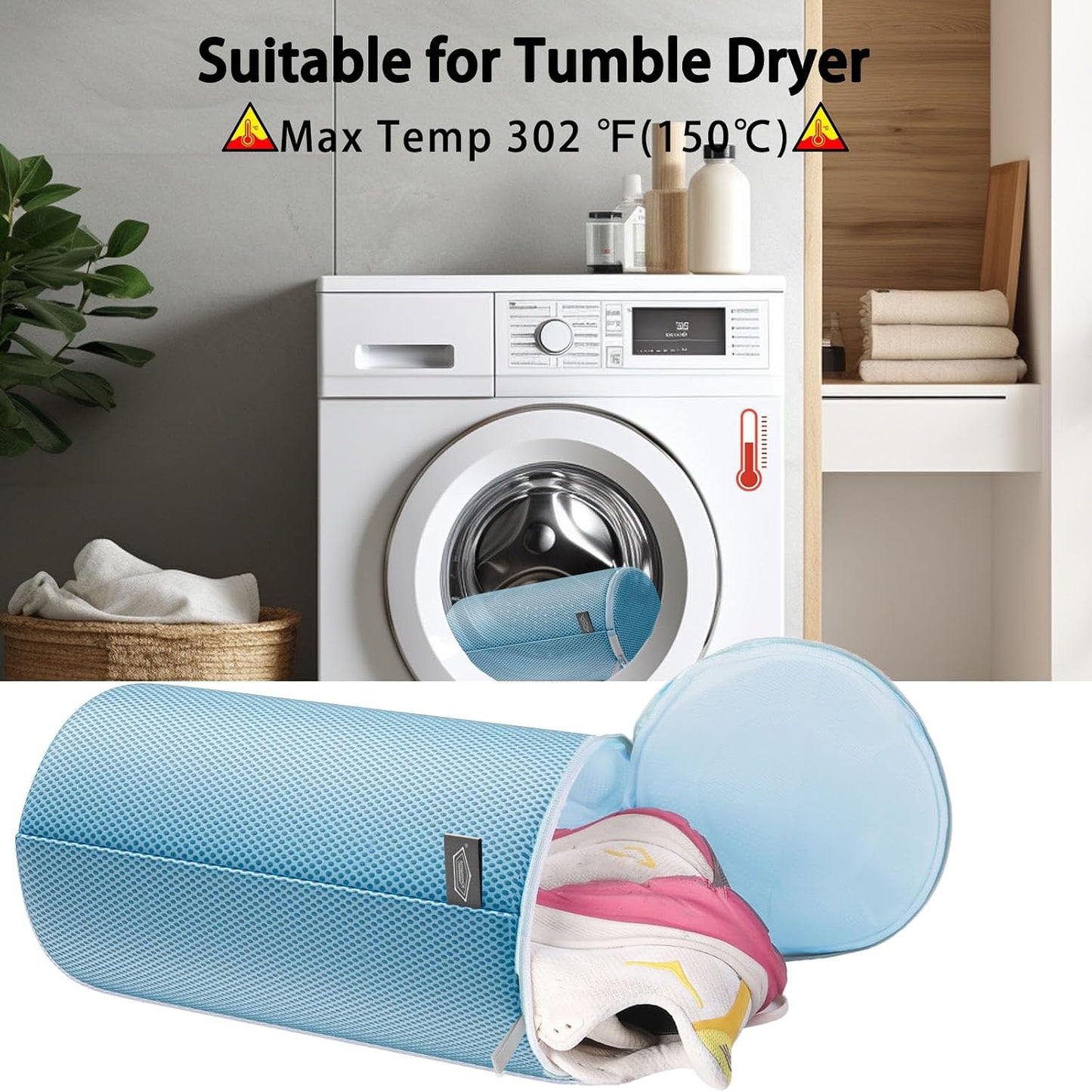 Shoe Washing Machine Bag, Laundry Bag for Sneakers, Orange, 7x15 | Bag to Wash Shoes in Washer and Dryer, for Tennis, Footwear, Trainers, Slippers, Prevent Tangling, Honeycomb Mesh