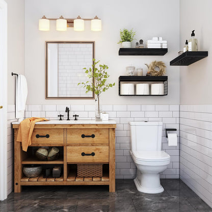 QEEIG Bathroom Shelves Over Toilet - Wall Mounted Floating Shelves Toilet Paper Storage Small Farmhouse Decor Shelf 16 inch Set of 3, Rustic Brown (019-BN3)