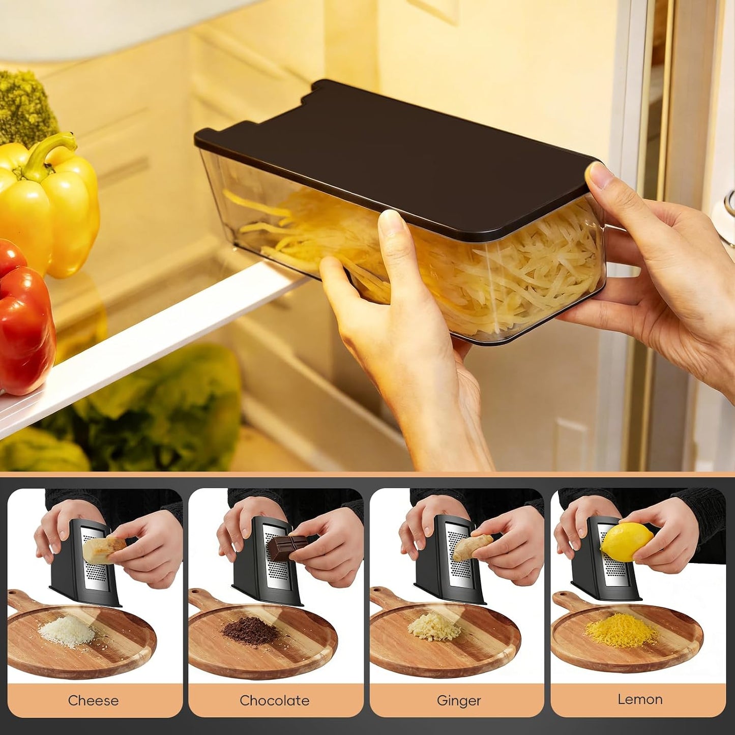 ONCE FOR ALL Safe Mandoline Slicer Plus, Bigger Size, Potato Slicer, Black | 0.1-8mm Adjustable Vegetable Food Chopper, Kitchen Mandoline Slicer Stainless Steel, Detachable Blade, Dishwasher-safe, Gift