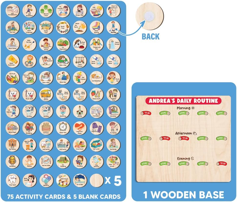 Wooden Chore Chart for Kids, Wooden Daily Routine Chart for Kids, Visual Schedule for Kids, Chore Reward Chart, Bedtime Morning Routine Chart for Toddlers
