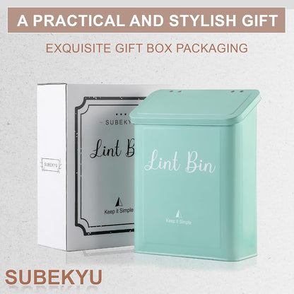SUBEKYU Magnetic Lint Bin for Laundry Room Organization and Storage,White | Wall Mounted Metal Lint Box Holder Trash Can with Lid for Dryer,Lint Basket for Laundry Room Decor