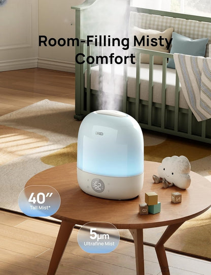 DREO Smart Humidifiers for Bedroom Baby, 30H & 28dB for Nursery | Top Fill Cool Mist Humidifiers, 1500+RGB Lights & Sleep Trainer, Air Humidifier for Plants, HM490，2-pack
