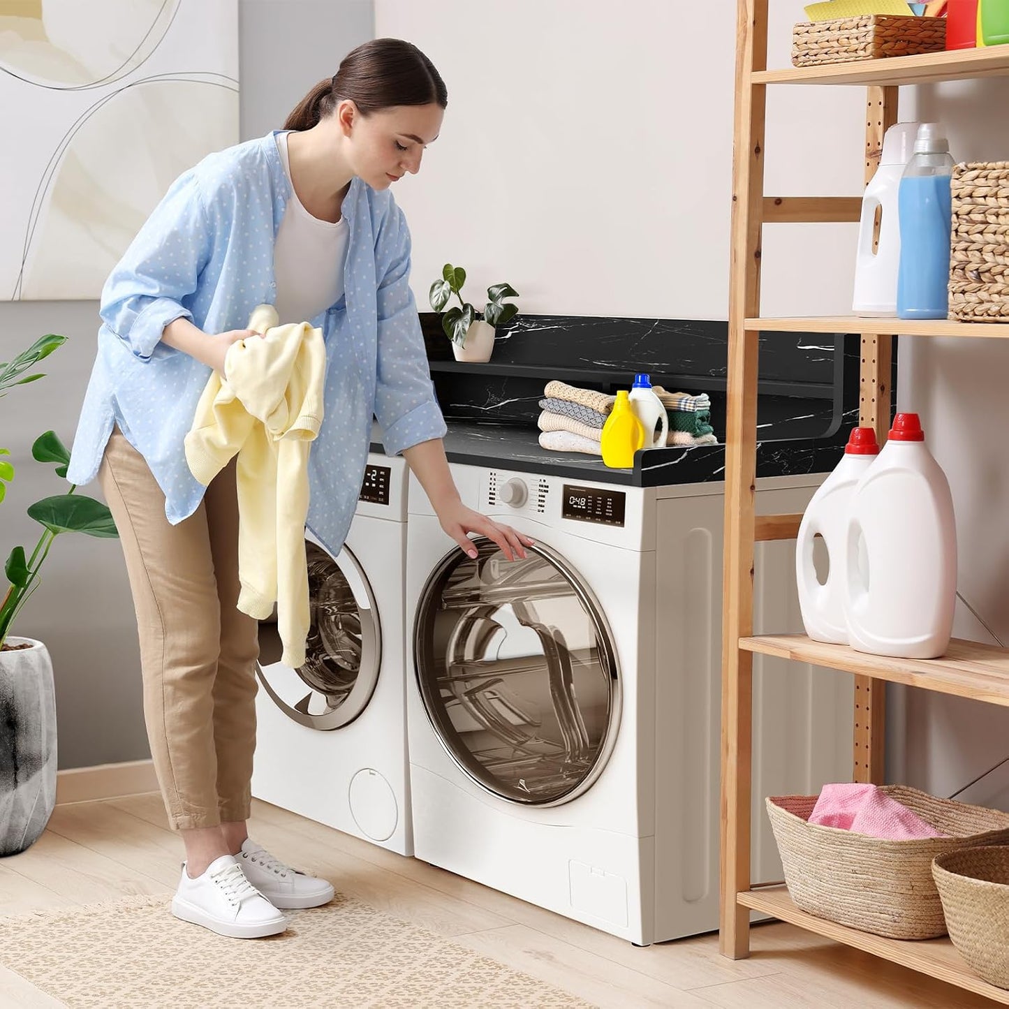 Washer Dryer Countertop, 54" x 27.55" 2-Tier Washer Dryer Topper with Edge, for Laundry Room Organization Oak