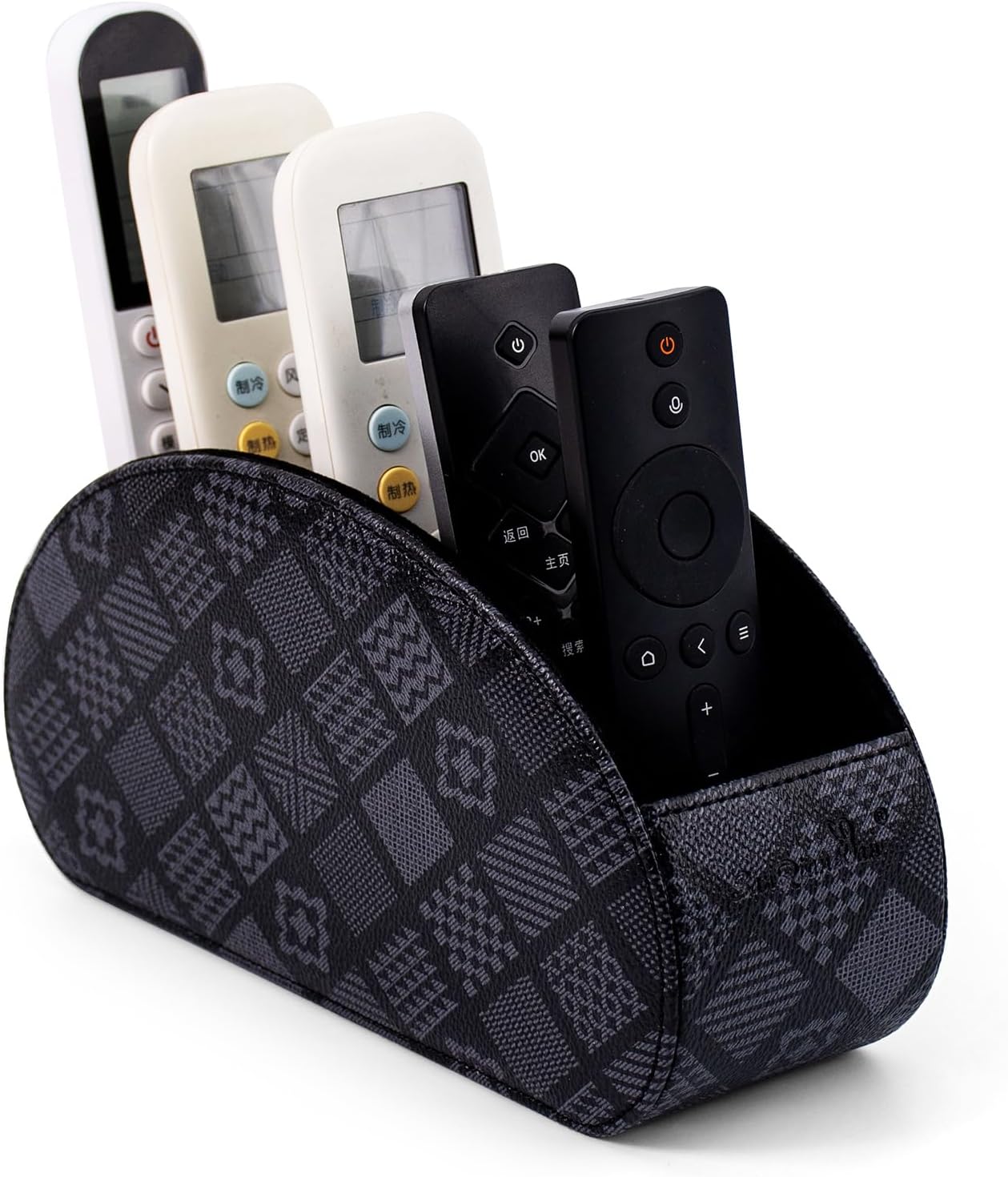 Remote Control Holders Organizer Box with 5 Compartment PU Leather Caddy | Multi-functional Office Desk Storage Caddy Store Tv Remote for Media Player,Brush,Pencil,Glassees&Office Supplies