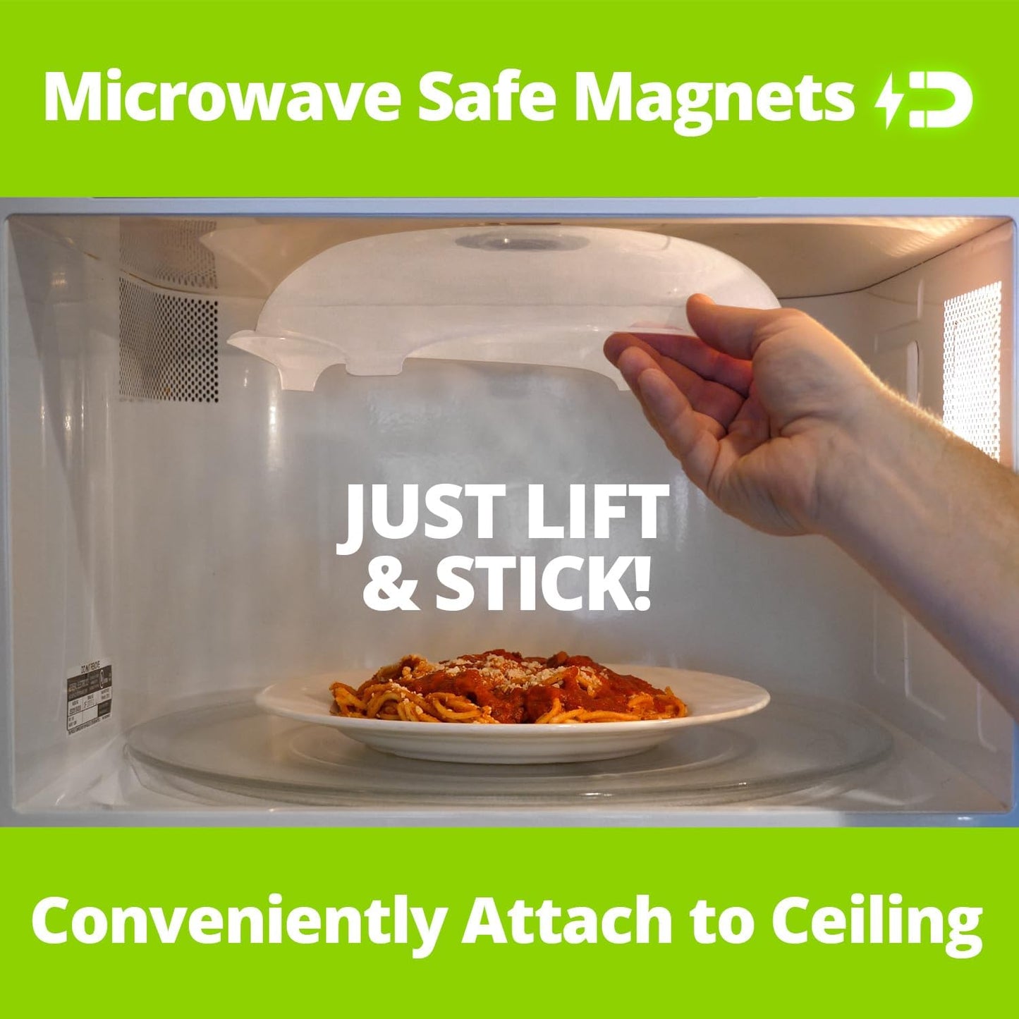 HOVER COVER Magnetic Microwave Splatter Cover for Food, 12-Inch - Black | Highest Power Magnetic Grip, BPA-Free Food Lid, Upgraded Handle, Vented Plate Guard, Dishwasher Safe, Space-Saving Storage