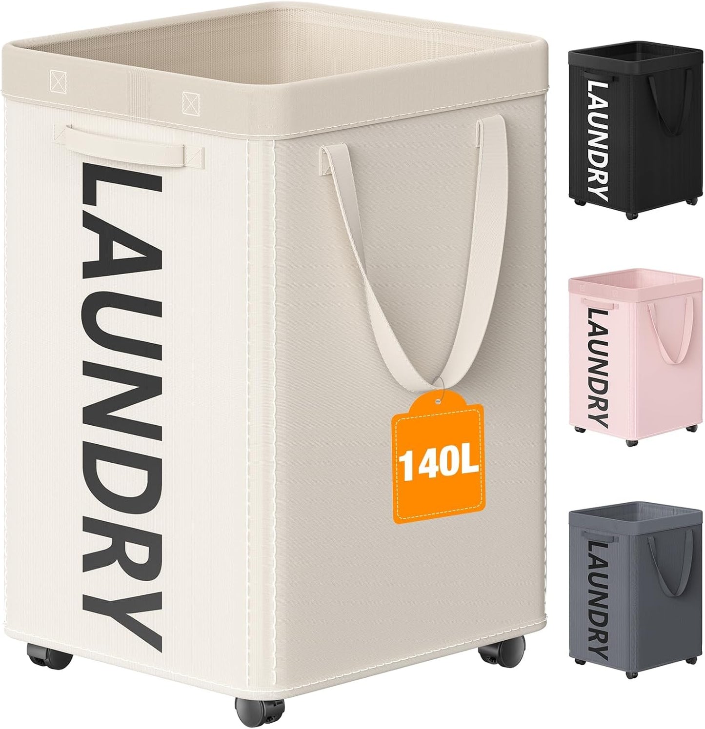 Optish Laundry Basket with Wheels, 90L Rolling Laundry Hamper with Wheels, Large Clothes Hamper on Wheel with Removable Mesh Bag for Bedroom, Dorm Room Essentials, Black