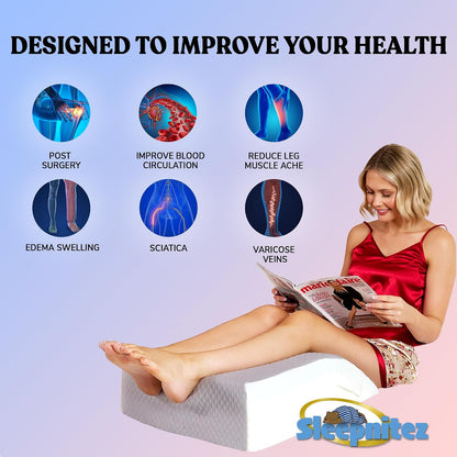 Wedge Pillow for Leg Elevation, Swelling and After Surgery Care | 2" memory foam top for both legs, knee replacement and foot elevation; 24 x 19.2 x 7 design with soft removable Tencel cover.