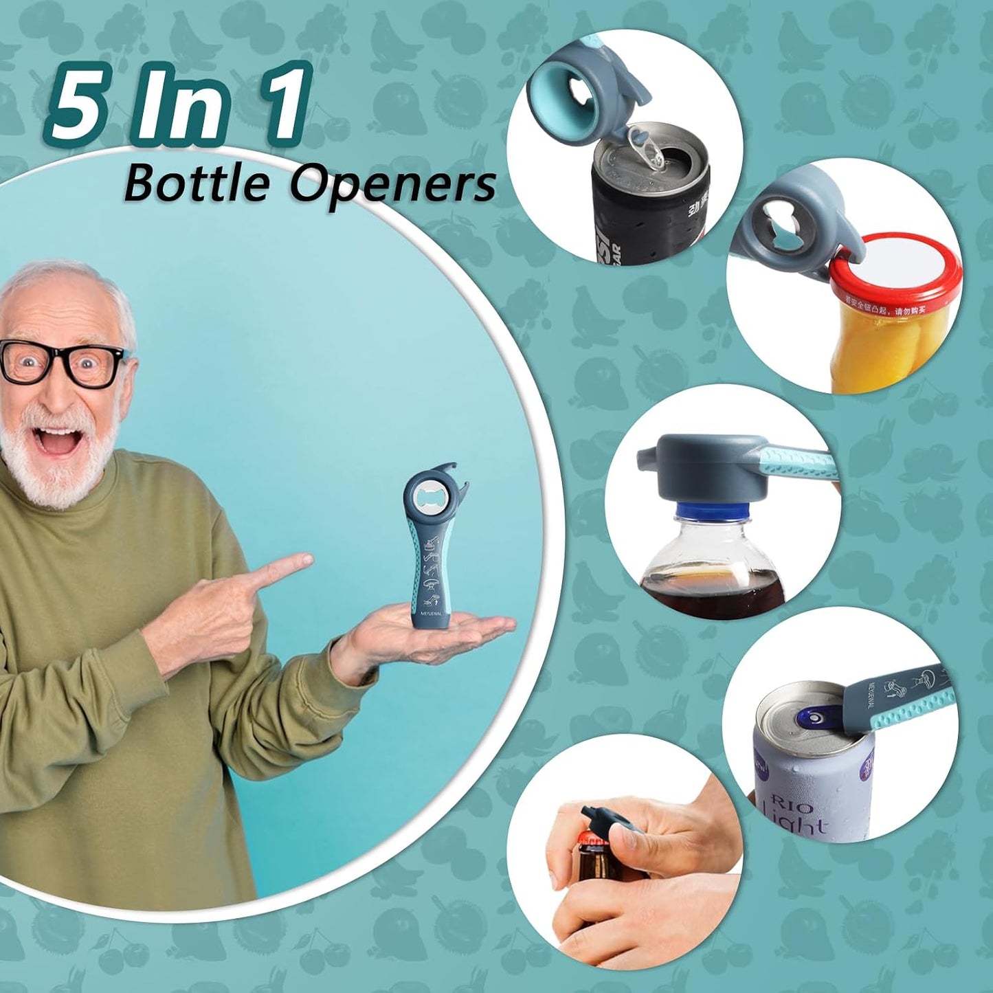 Jar Opener Bottle Opener for Weak Hands, 5 in 1 Multi Function Can Opener Bottle Opener Kit with Silicone Handle Easy to Use for Children, Elderly and Arthritis Sufferers (New red)