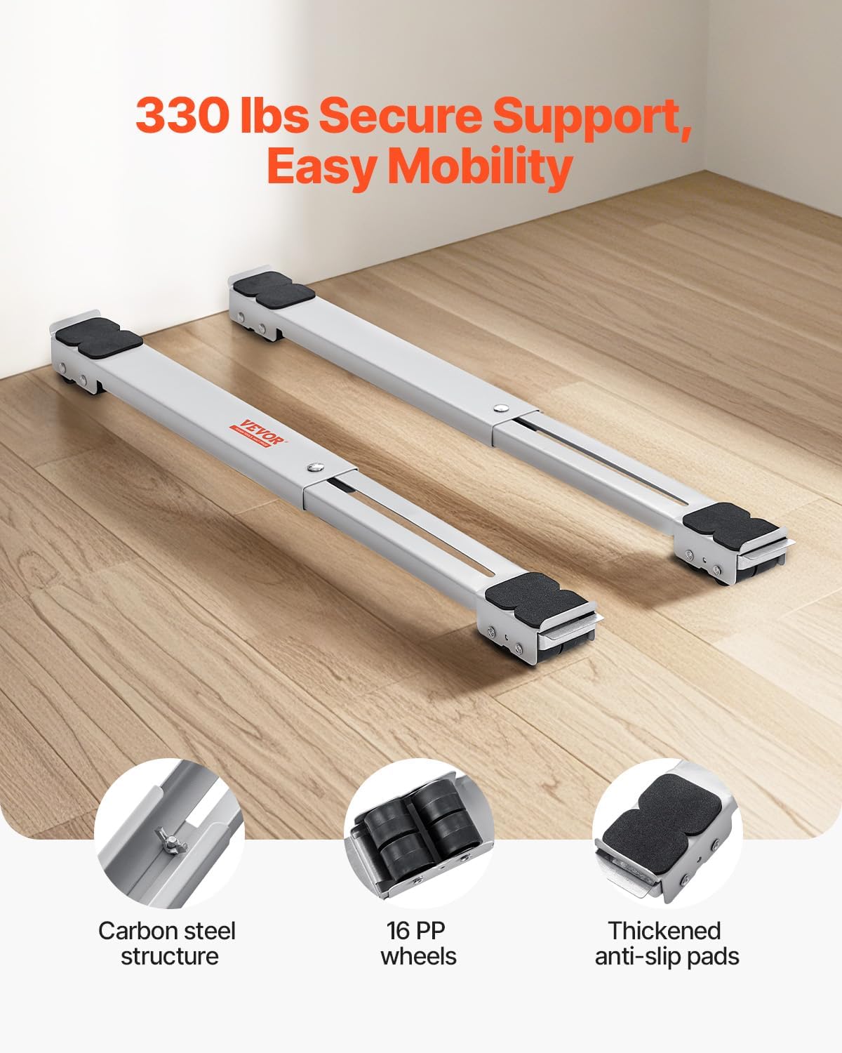 VEVOR Appliance Rollers Heavy Duty, Extendable Appliance Rollers Mobile Washing Machine Base, Mini Fridge Stand Moving Cart for Refrigerators, Dryers, Dishwashers, White