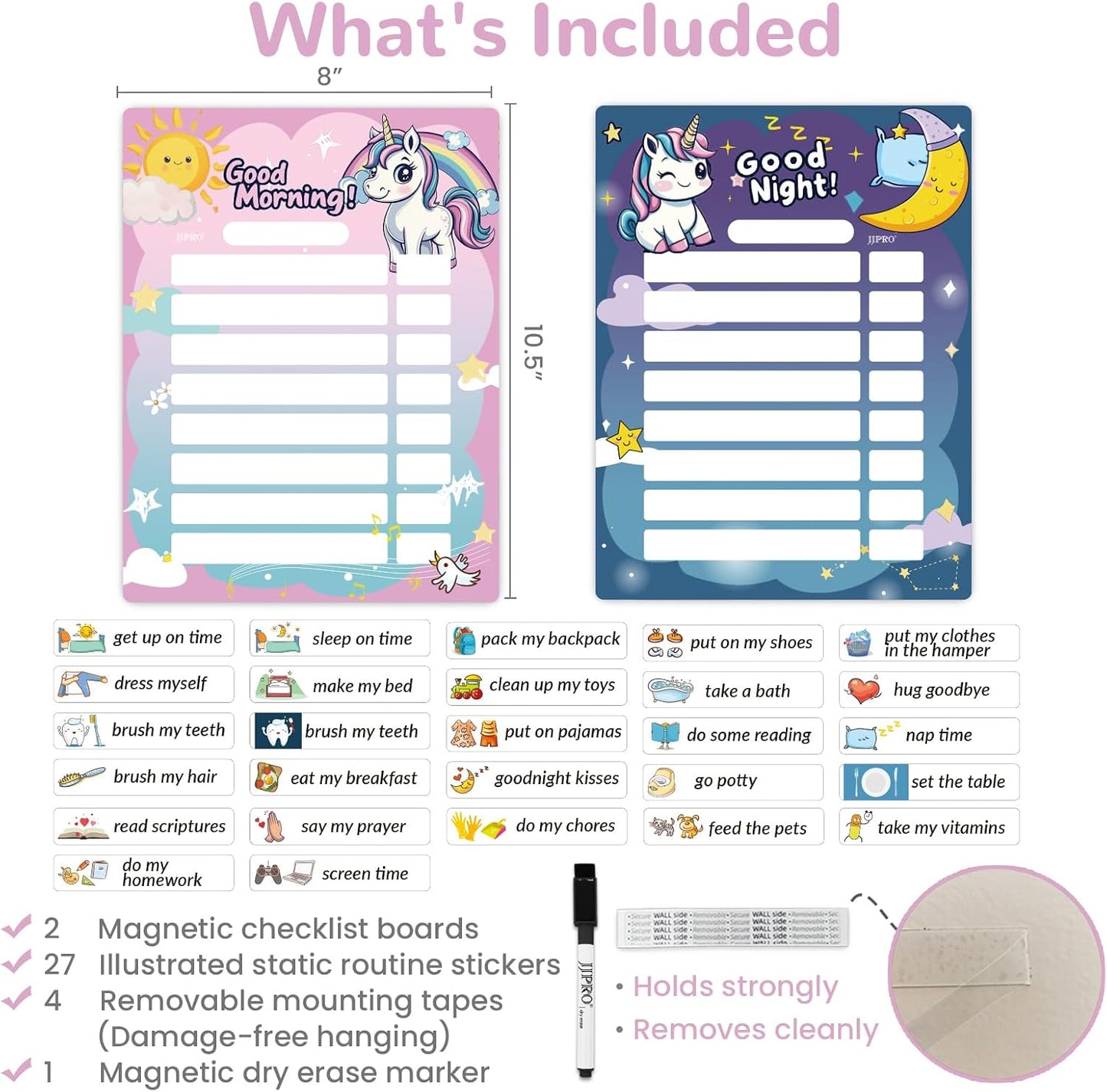 JJPRO Bedtime/Morning Routine Chart - Magnetic Daily Schedule Board for Kids - Outer Space