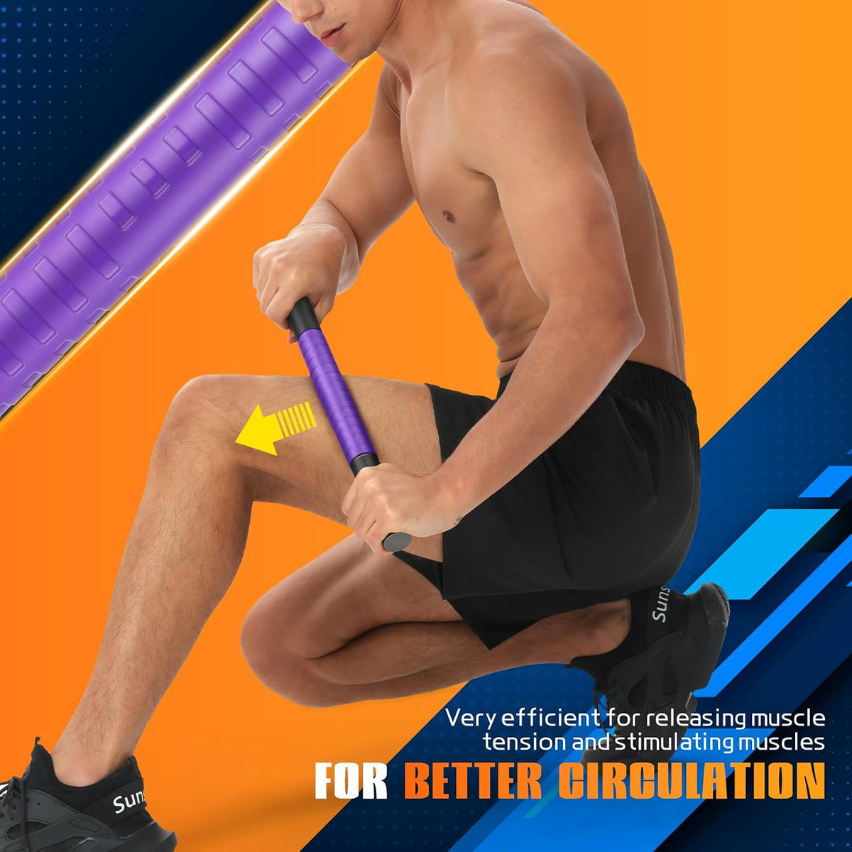Muscle Roller Stick,17" Massage Roller for Muscle Deep Tissue Massage Black