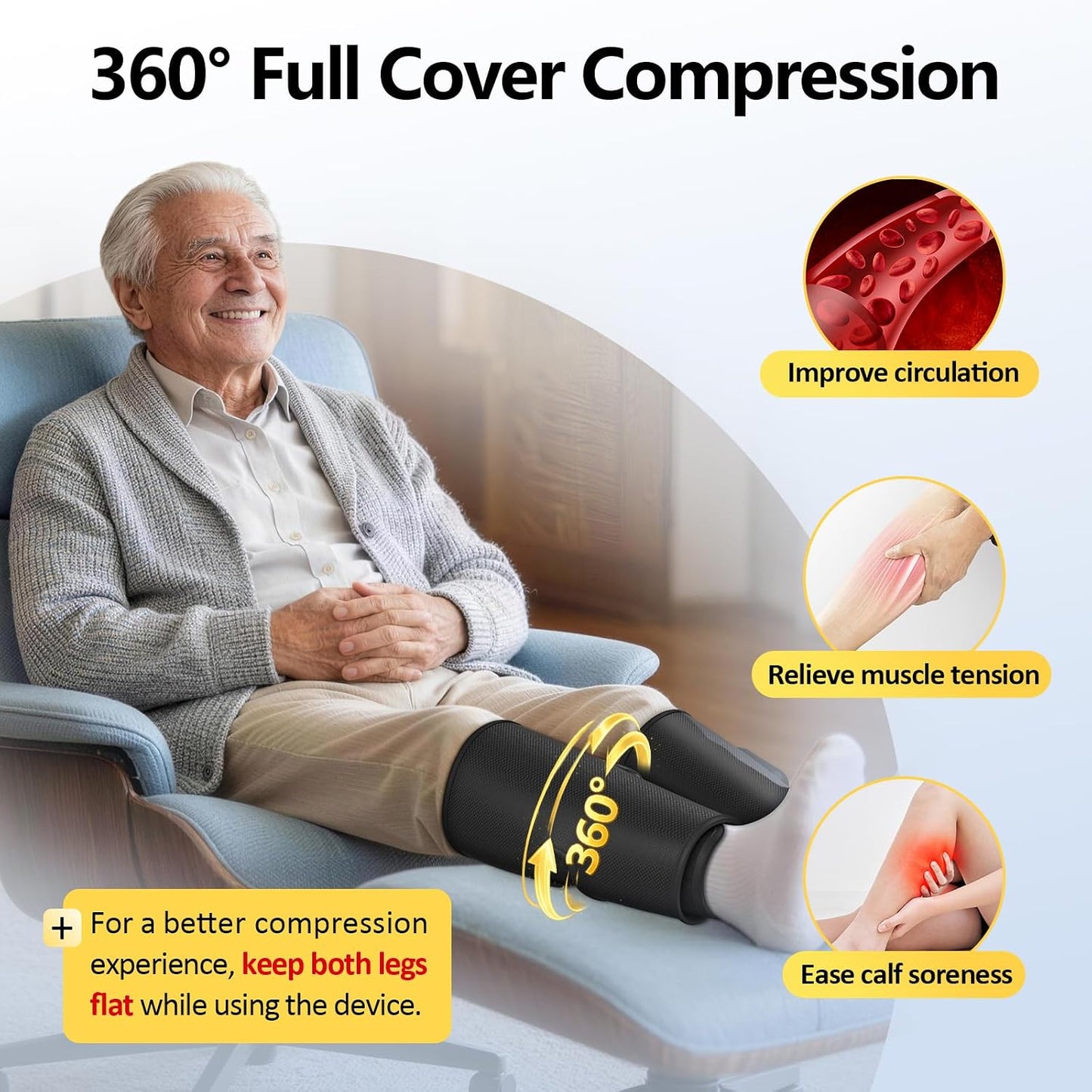 Comfytemp Cordless Air Compression Calf Massager with Heat (Fit 13"~18") | Recovery for Varicose Veins, RLS, Portable Leg Compression Massager for Circulation and Pain Relief, Ideal for Men Women